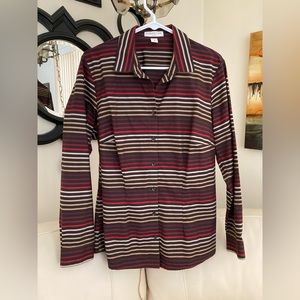 Coldwater creek brown and red striped button up